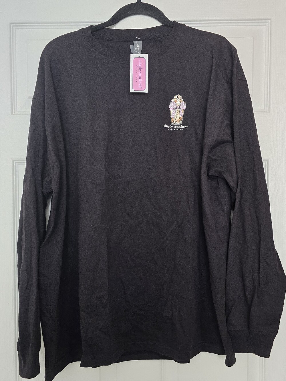 NWT Simply Southern 'Coffee Makes Me Much Nicer' Long Sleeve Tee - Black,Size XL - Picture 4 of 8
